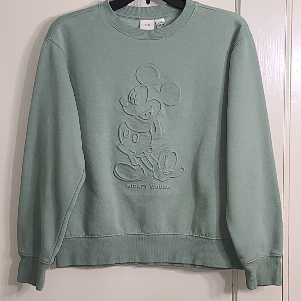 H &M Disney Mickey Mouse Embroidered Women's Sweat Shirt XS Long Sleeve Crew